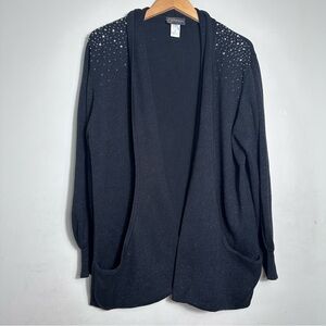 Vintage Open Front Black Sparkly Cardigan